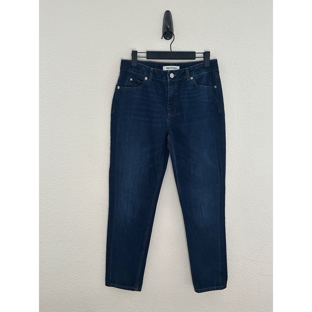 Whistles Dark Wash Blue Side Stripe High Rise Straight Leg Jeans Size 27